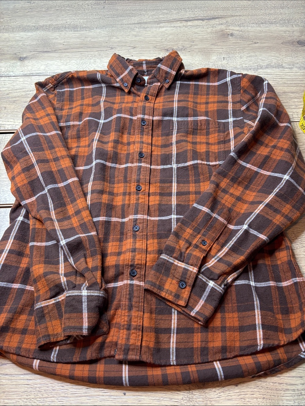 Men’s Billy Reid Orange & Brown Plaid Button-Down Flannel Shirt Size Large
